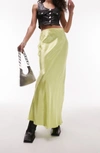 Topshop Satin Bias Maxi Skirt In Lemon-yellow