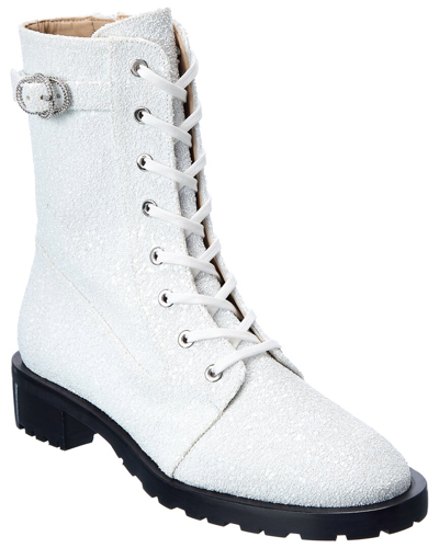 Stuart Weitzman Crystal Buckle Lace-up Bootie In White