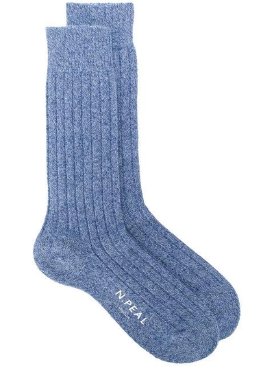 N•peal Plain Short Socks In Blue