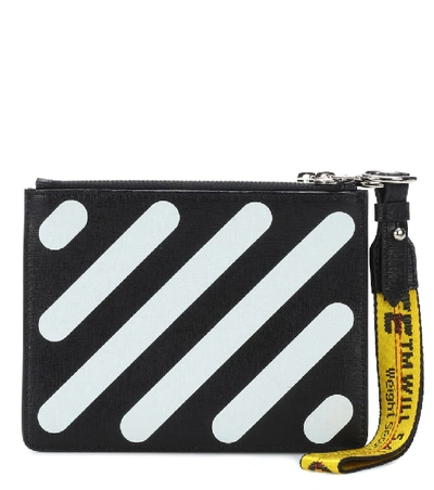 Off-white Diagonal Double Flap Leather Pouch In Black