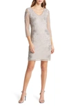 Pisarro Nights Beaded V-neck Cocktail Dress In Silver