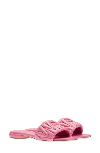 Miu Miu Matelassé Nappa Leather Slides In Pink