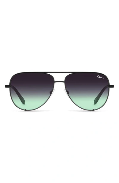 Quay High Key Mini 51mm Aviator Sunglasses In Black/ Black Fade Mint