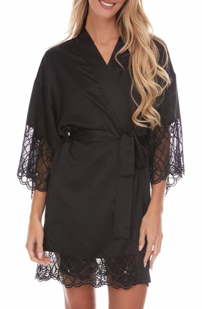 Flora Nikrooz Gabby Lace Trim Satin Chermeuse Wrap In Black