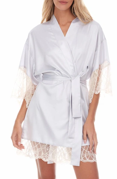 Flora Nikrooz Gabby Lace Trim Satin Chermeuse Wrap In Smokey Pearl