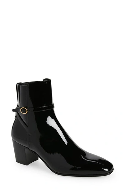 Saint Laurent Offred Patent Jodphur Boot In Nero