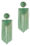 Deepa Gurnani Fanning Crystal Drop Earrings In Green