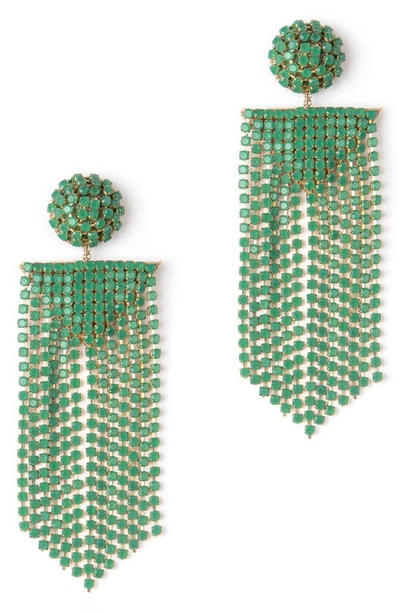 Deepa Gurnani Fanning Crystal Drop Earrings In Green