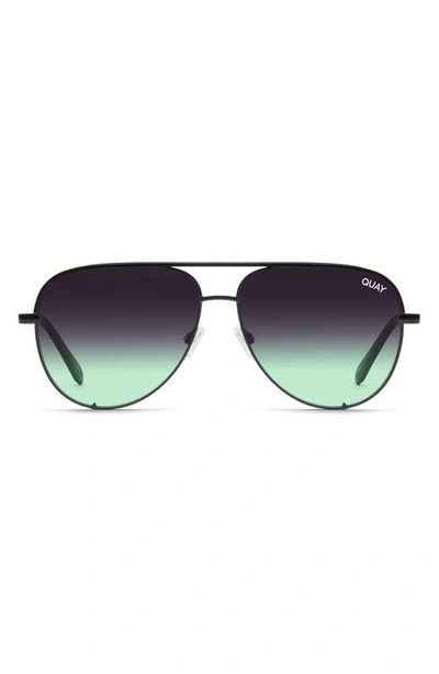 Quay High Key Micro 49mm Gradient Aviator Sunglasses In Black/ Black Fade Mint