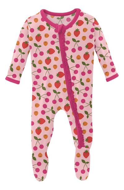 Kickee Pants Muffin Ruffle Print Footie In Lotus Berries