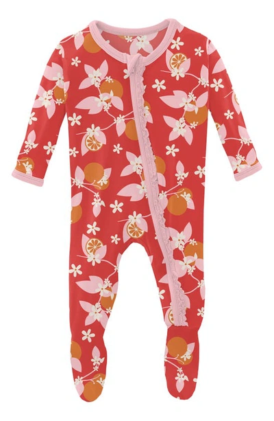 Kickee Pants Muffin Ruffle Print Footie In Poppy Orange Blossom