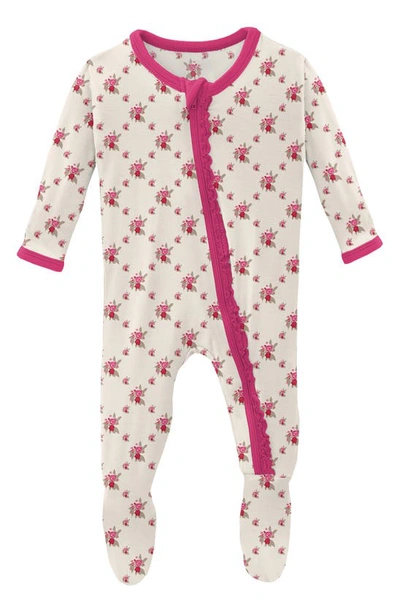 Kickee Pants Muffin Ruffle Print Footie In Natural Rose Trellis