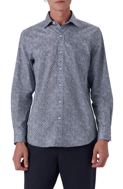 Bugatchi Shaped Fit Clover Print Stretch Cotton Button-up Shirt In Air Blue