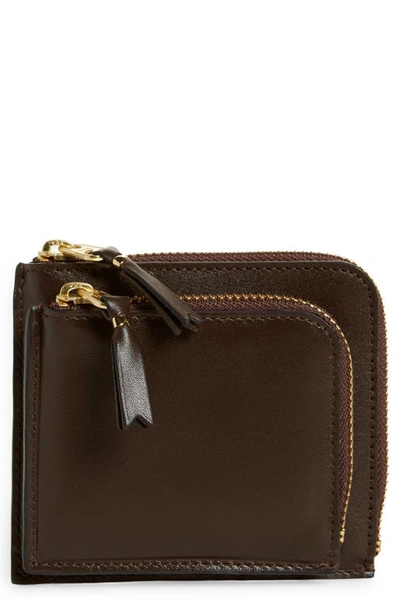 Comme Des Garçons Outside Pocket Two-compartment Half Zip Leather Wallet In Brown