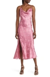 Lulus All About You Satin Midi Slipdress In Pink Floral Jacquard