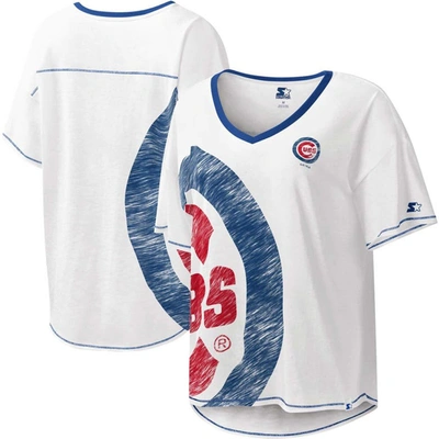 Starter White Chicago Cubs Perfect Game V-neck T-shirt