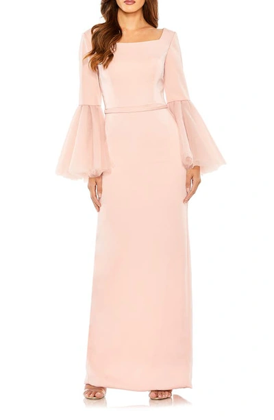 Mac Duggal Flounced Sleeve Square Neck Column Gown In Rose