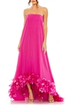 Mac Duggal Strapless Flare Feather Hem Gown In Pink