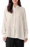 Eileen Fisher Mandarin Collar Silk Boxy Shirt In White