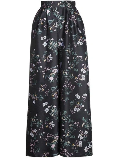 Rochas Floral Satin Maxi Skirt - Black