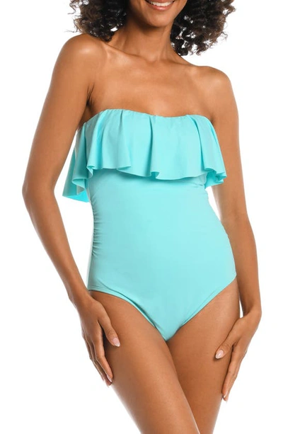 La Blanca Ruffle Bandeau One-piece Swimsuit In Blue