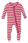 Kickee Pants Babies' Muffin Ruffle Print Footie In Winter Rose Stripe