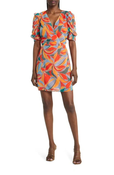 Adelyn Rae Playa Puff Sleeve Minidress In Orange