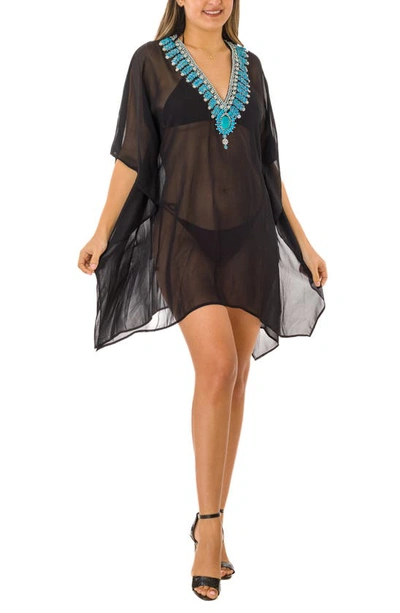 Ranee's Turquoise Stone Black Kaftan