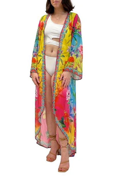 Ranee's Ranees Floral Ombré Long Duster In Ombre Yellow