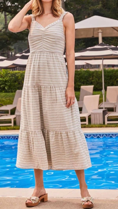 Ecru Mirren Gathered Front Tiered Dress In Eucalyptus Shadow Check