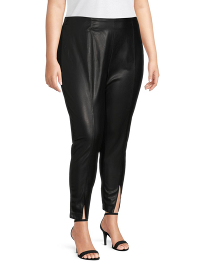 Calvin Klein Plus Womens Faux Leather Slit Cuffs Ankle Pants In Black