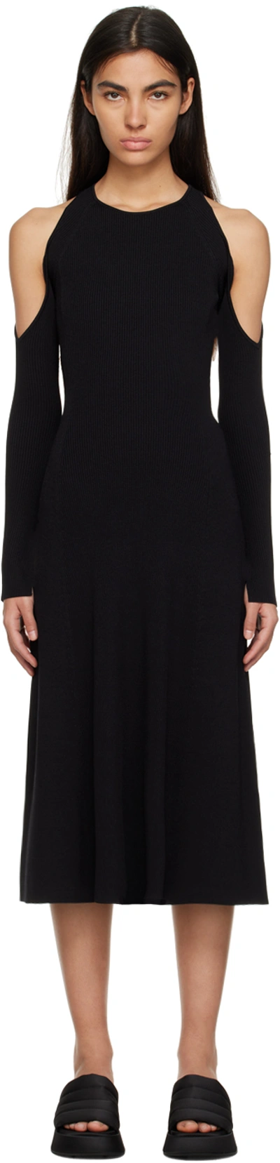 Ganni Melange Open Back Midi Dress In Black