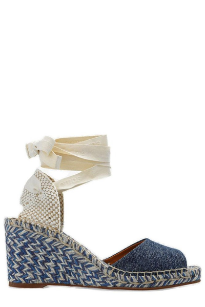 Chloé Pia Ankle-wrap Wedge Espadrilles In Blue