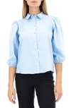 Nanette Lepore Three-quarter Puff Sleeve Poplin Shirt In Chambray Blue
