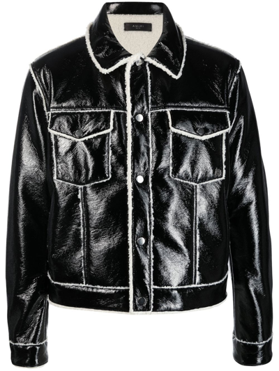Amiri Men's Faux-leather Trucker Jacket In Black
