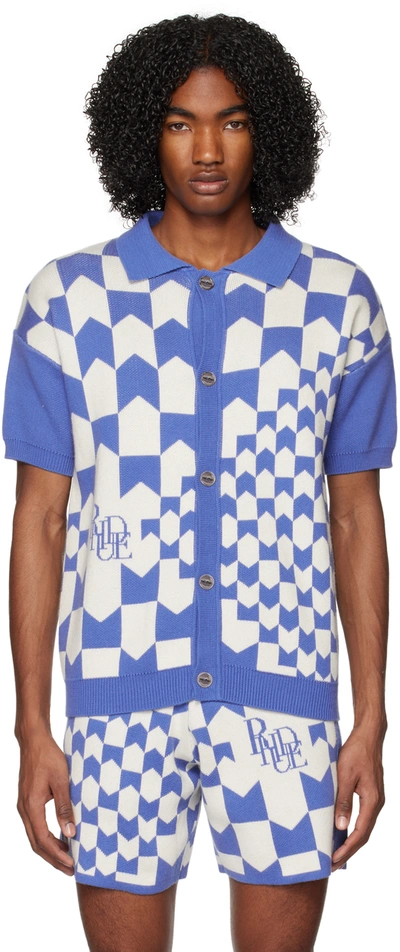 Rhude Racing Checkered Knitted Polo Shirt In Blue