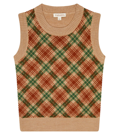Caramel Maple Wool Sweater Vest In S23cj Camel Jaquard