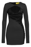 Dundas Coco Bijoux Bra Top Lace-up Long Sleeve Minidress In Black