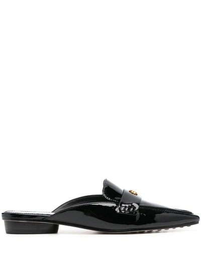 Tory Burch Low Heel Patent Slippers In Black