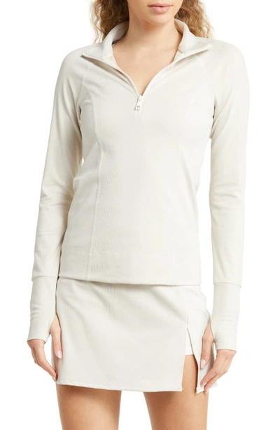 Beyond Yoga Heather Rib Take A Hike Zip Pullover In Beige