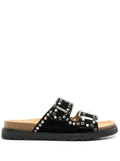 Dsquared2 Double-buckle Suede Sandals In Black