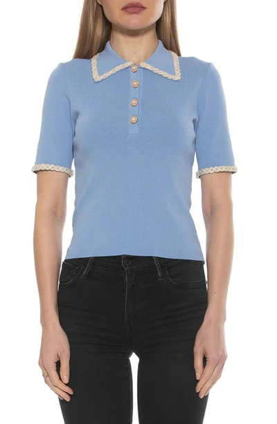 Alexia Admor Collared Knit Short Sleeve Top In Halogen Blue