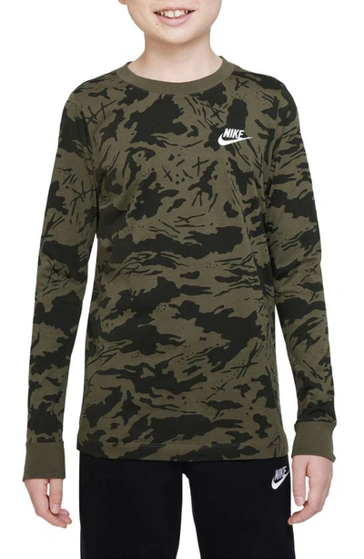 Nike Kids' Sportswear Camo Long Sleeve T-shirt In Medium Olive