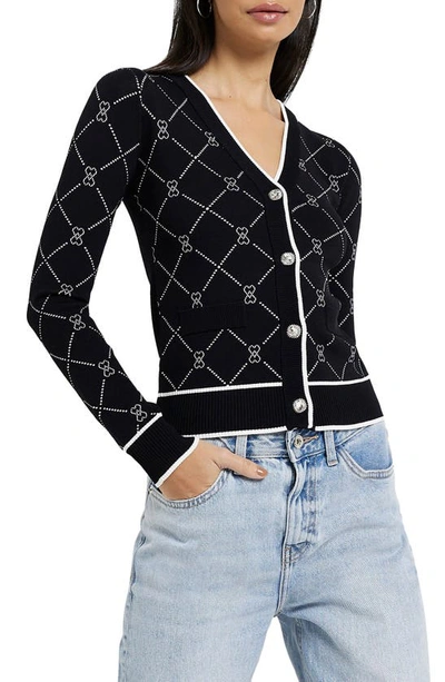 River Island Argyle Heart Cardigan In Black