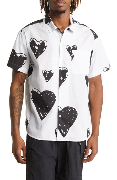 Obey Loveless Regular Fit Short Sleeve Cotton Button-up Shirt In White Multi