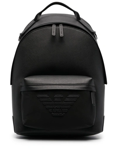 Emporio Armani Embossed-logo Backpack In Black