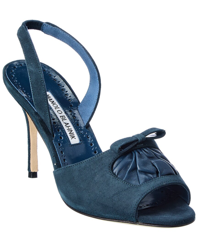 Manolo Blahnik Amelie 90 Suede & Leather Sandal In Blue