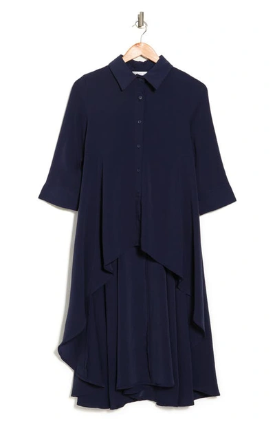 Patrizia Luca High/low Shirtdress In Solid Navy