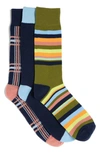 Nordstrom Rack Ultra Soft Patterned Crew Socks In Navy- Olive Multi Stripe