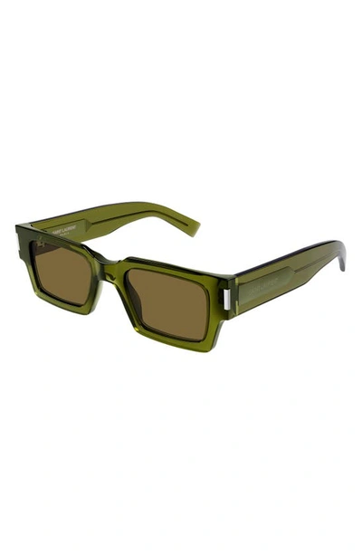 Saint Laurent 50mm Rectangular Sunglasses In Green